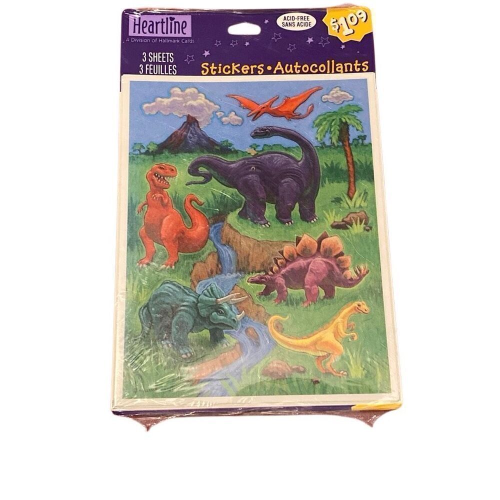 NEW Vintage 80s Heartline Dino DINOSAURS Sticker Sheets 90s